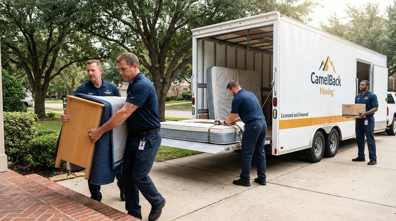 Crew loading residential truck for cross-state move from Temple City, CA