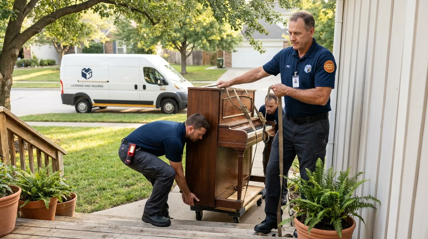 Licensed piano movers securing grand piano in Temple City, CA